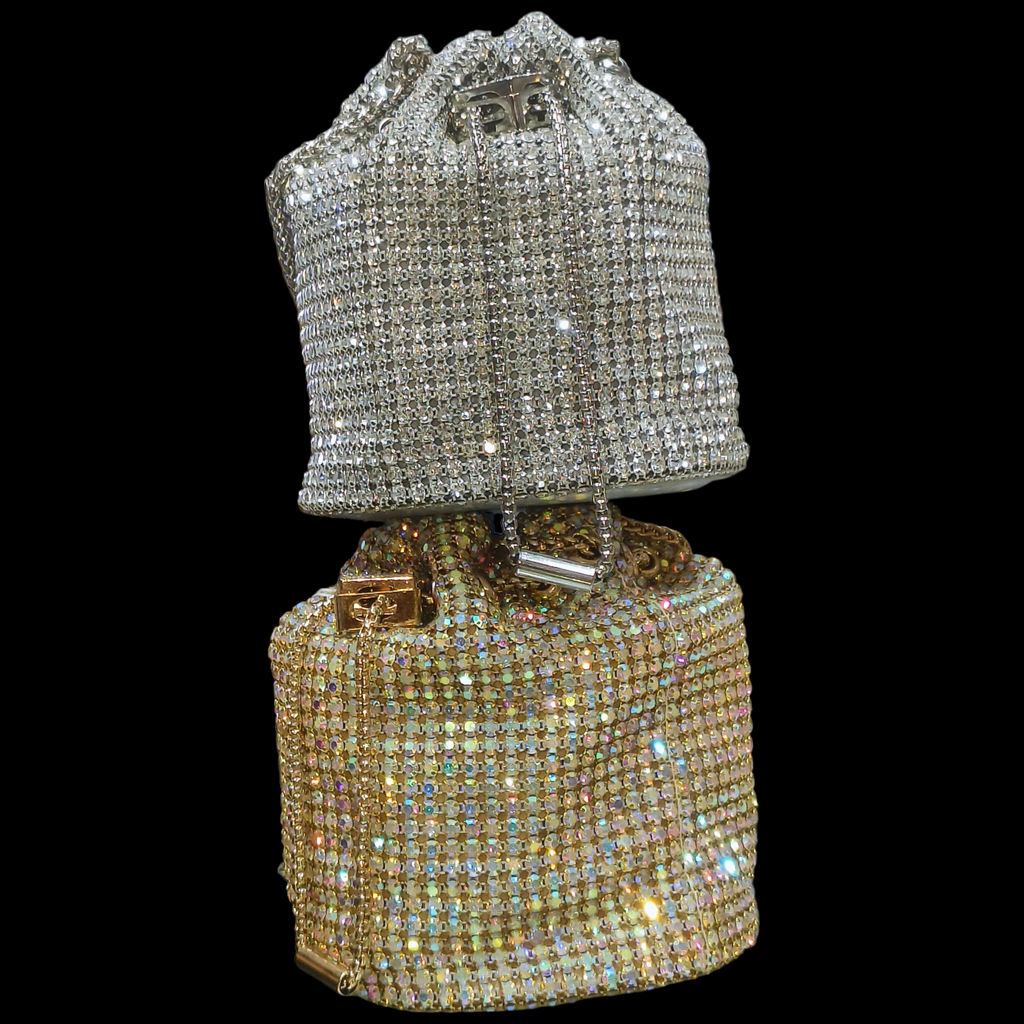 Silver Rhinestone Bridal Drawstring Sling Bag
