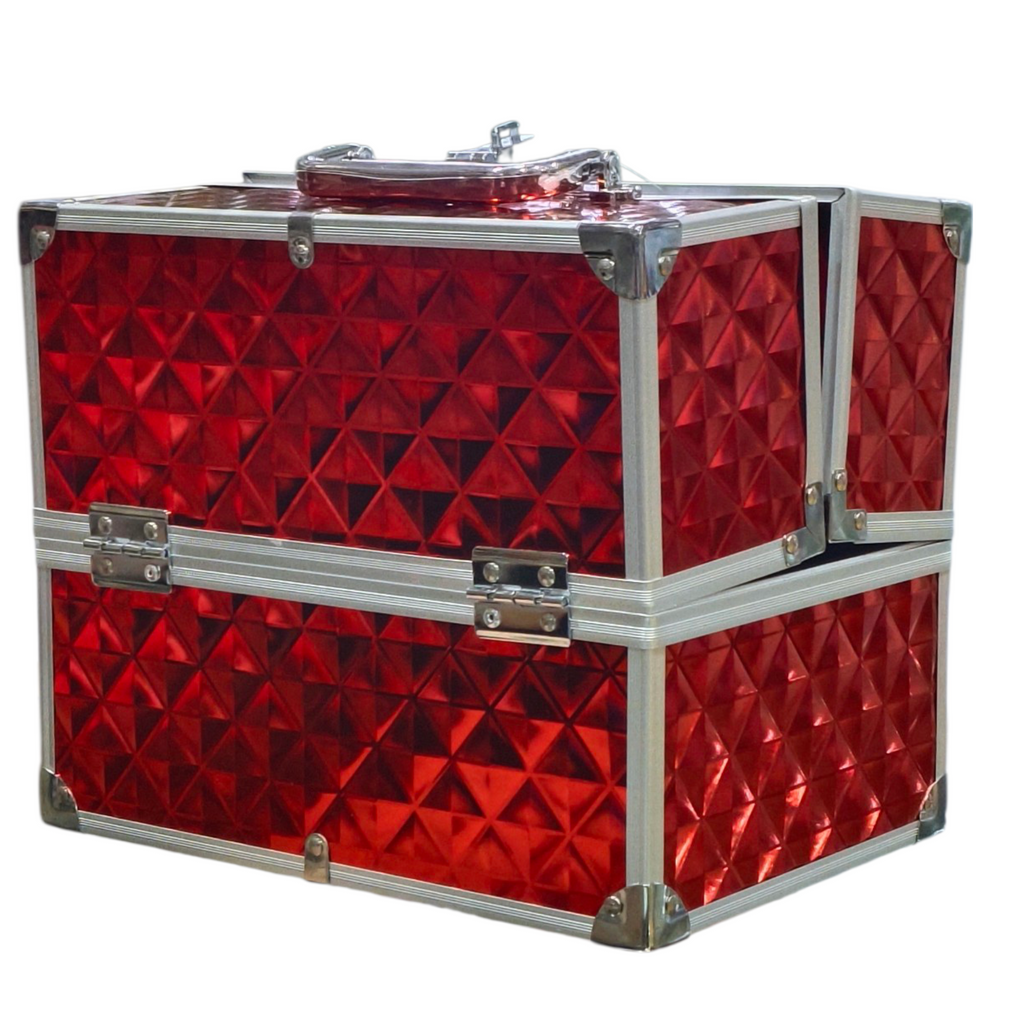 Red Velvet Makeup Vanity Box with Storage Compartments
