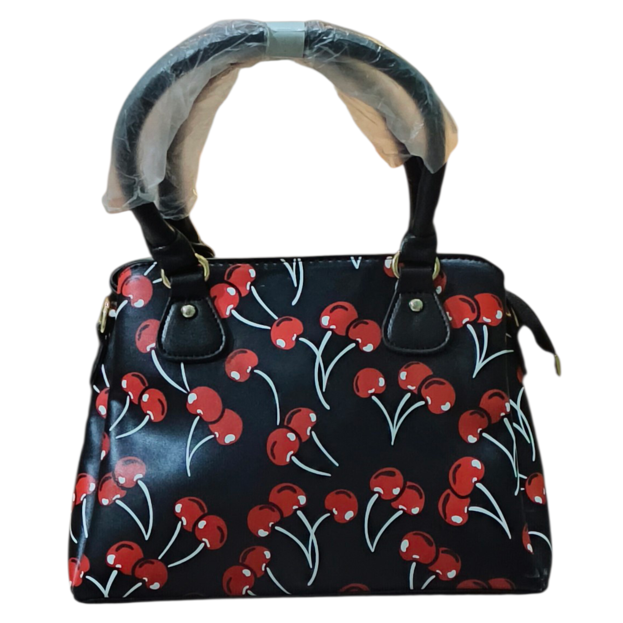 Black Cherry Print Stylish Satchel Handbag for Women