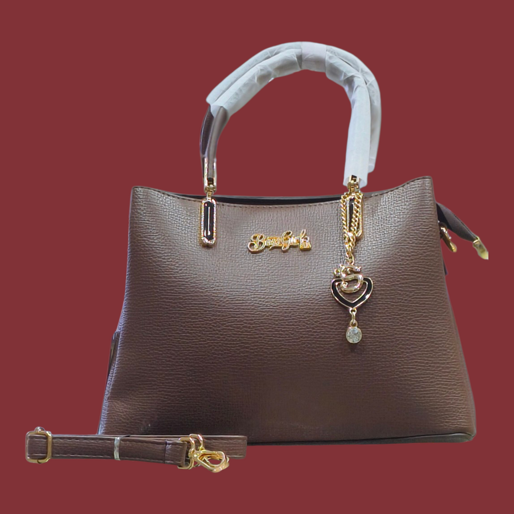 Brown Stylish Handbag with Chain Strap & Pendant for Women
