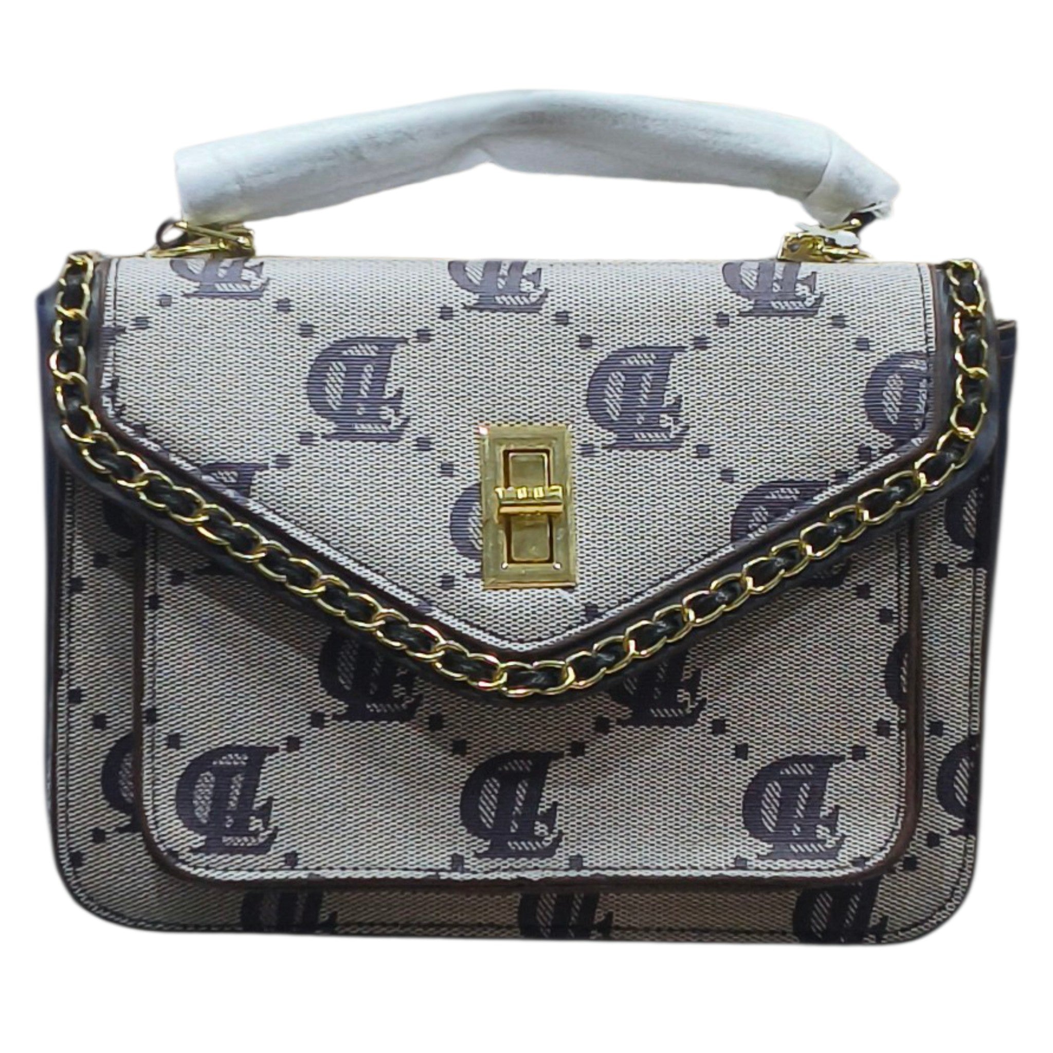 Monogram Print Sling Bag With Gold Clasp Detailing