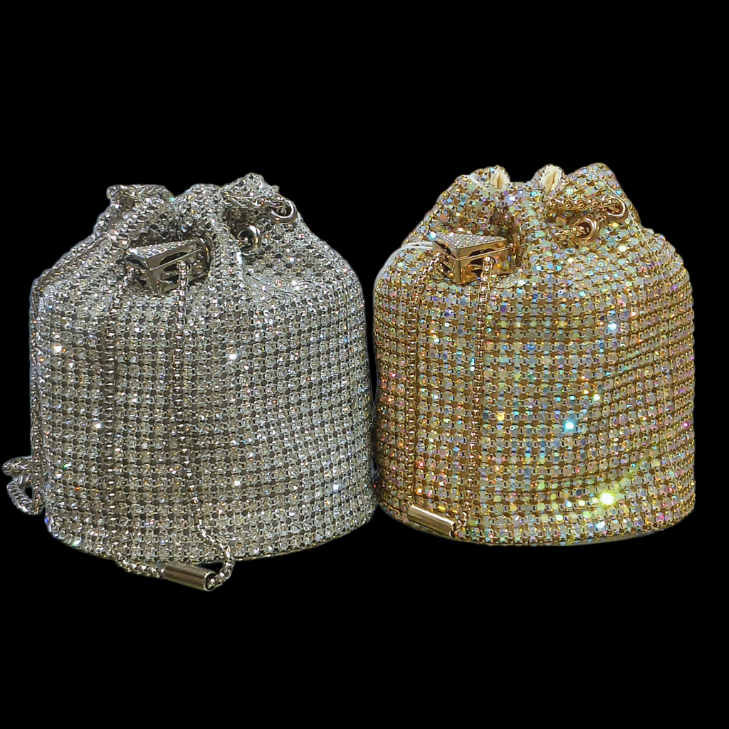 Silver Rhinestone Bridal Drawstring Sling Bag