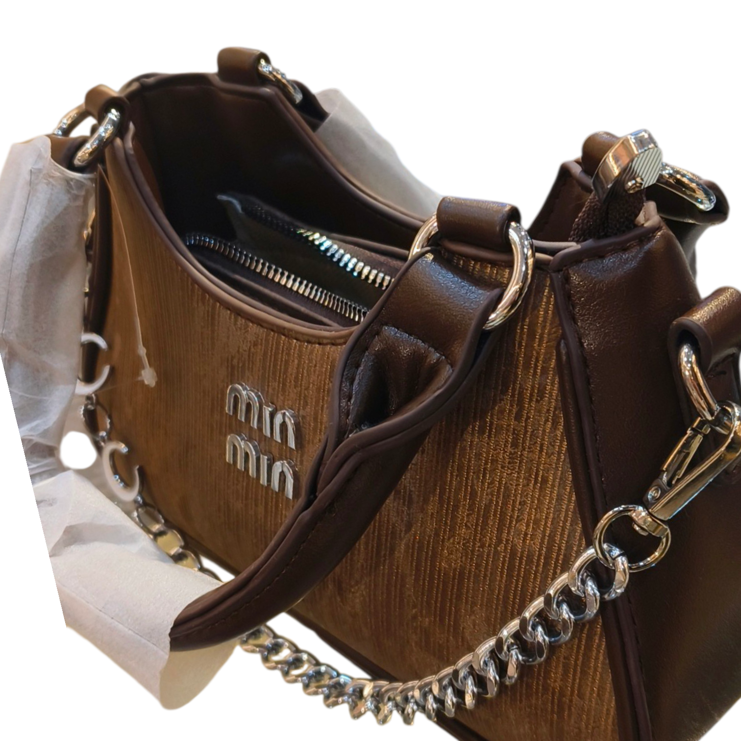 Brown Stylish Handbag with Chain Detail for Women