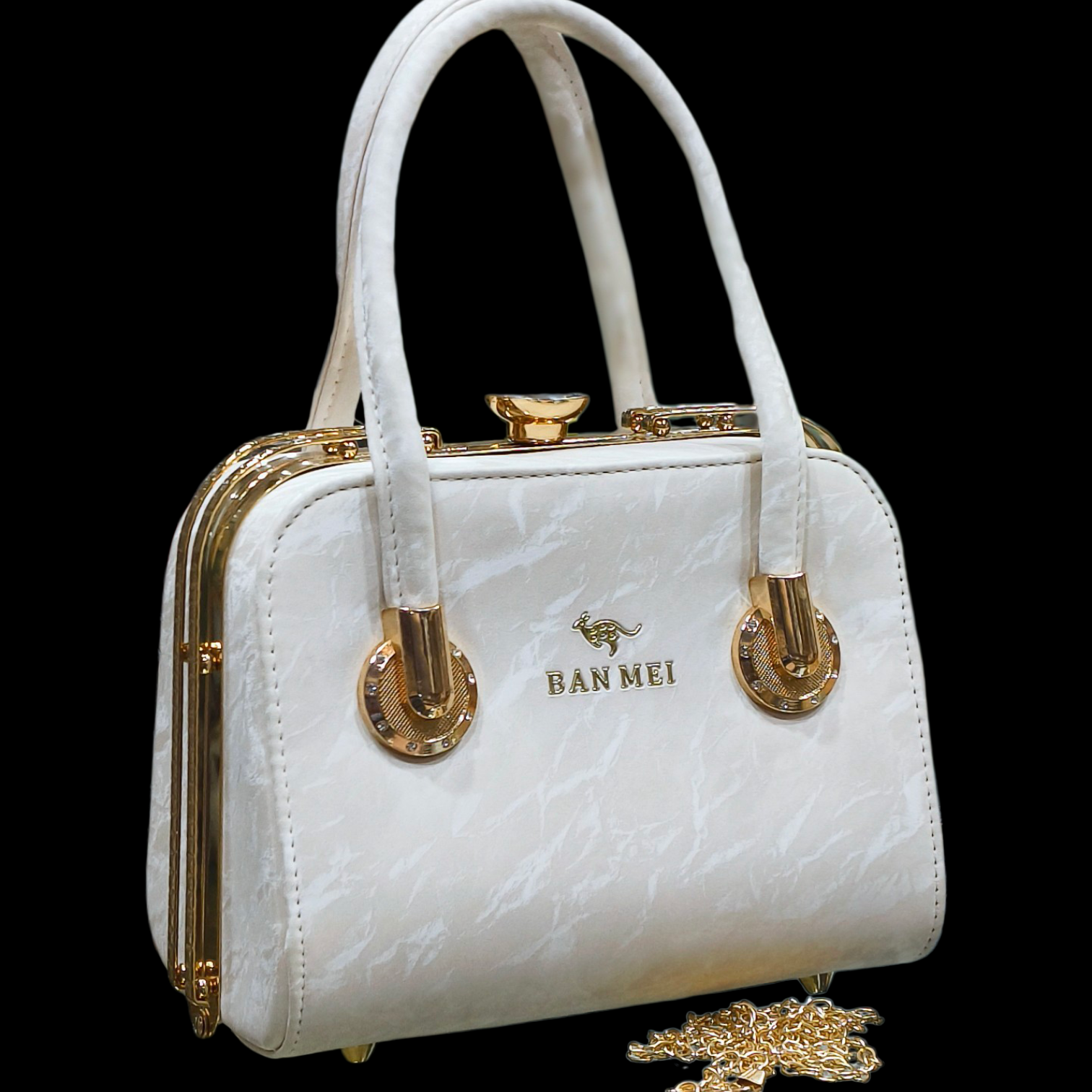 White Stylish Clutch Handbag with Gold Chain for Women