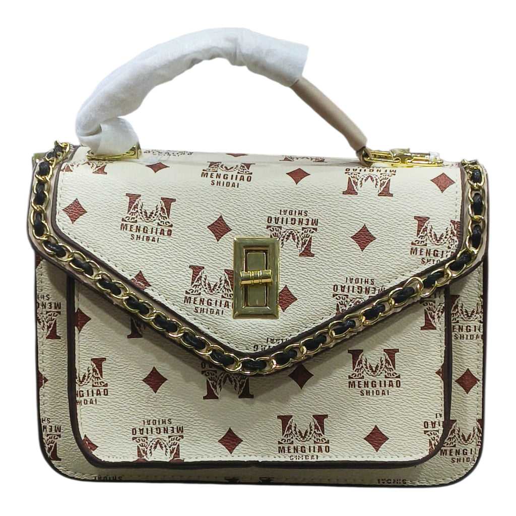 Monogram Print Sling Bag With Gold Clasp Detailing