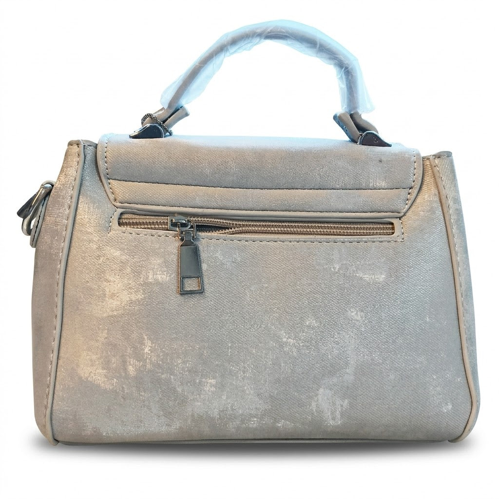 Crossbody PU Leather Flap Handbag for Women – Silver