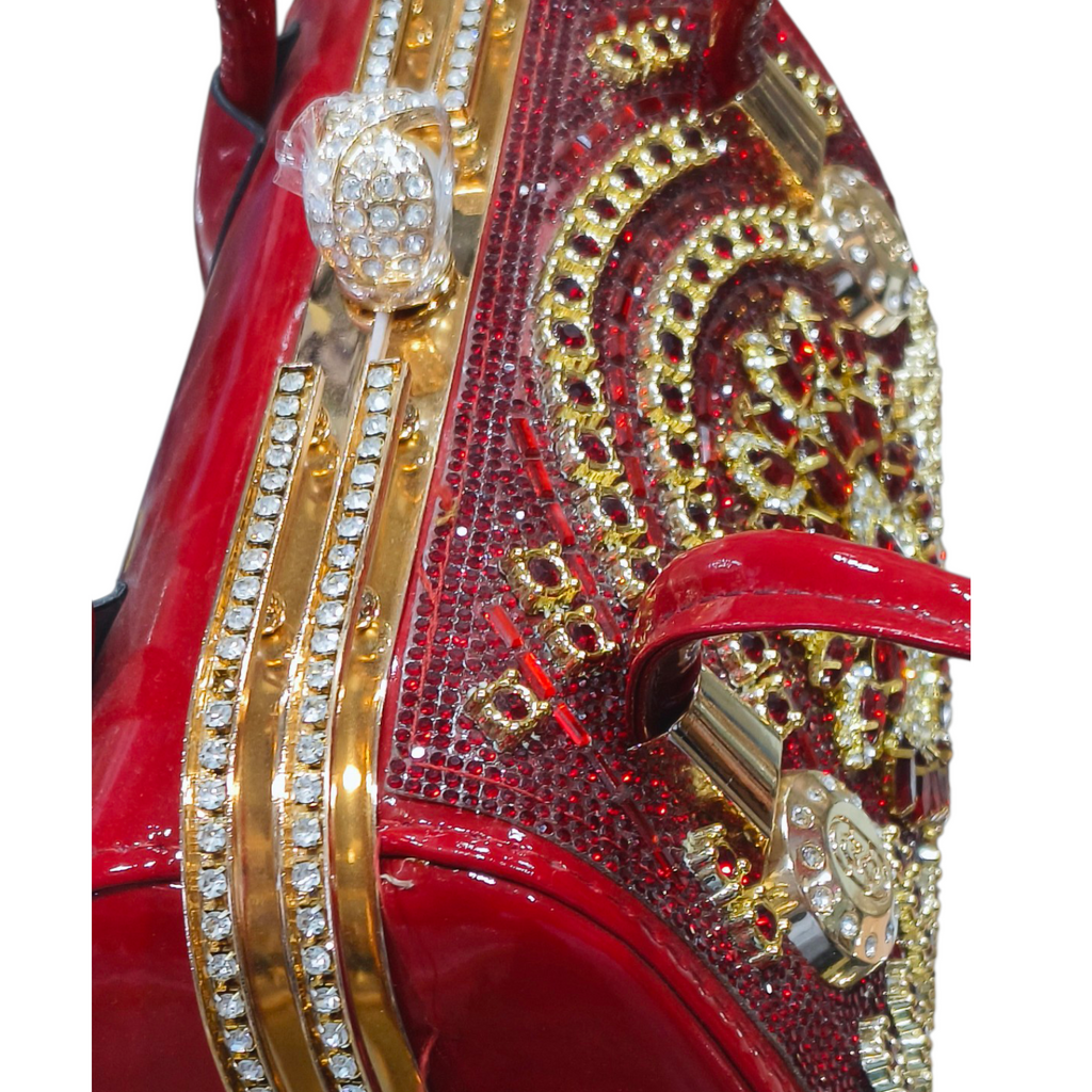 Red Bridal Clutch with Stone & Crown Design for Women