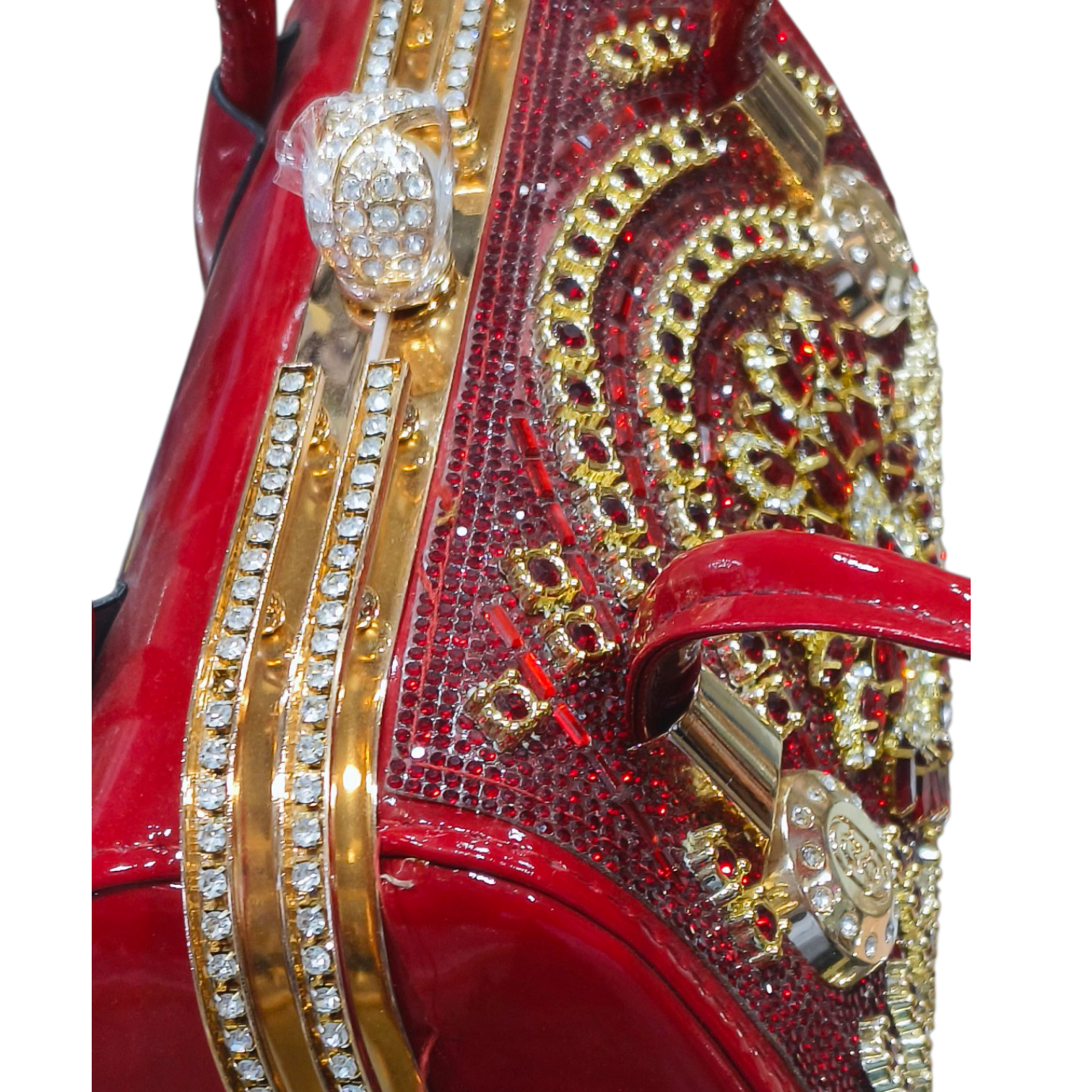 Red Bridal Clutch with Stone & Crown Design for Women