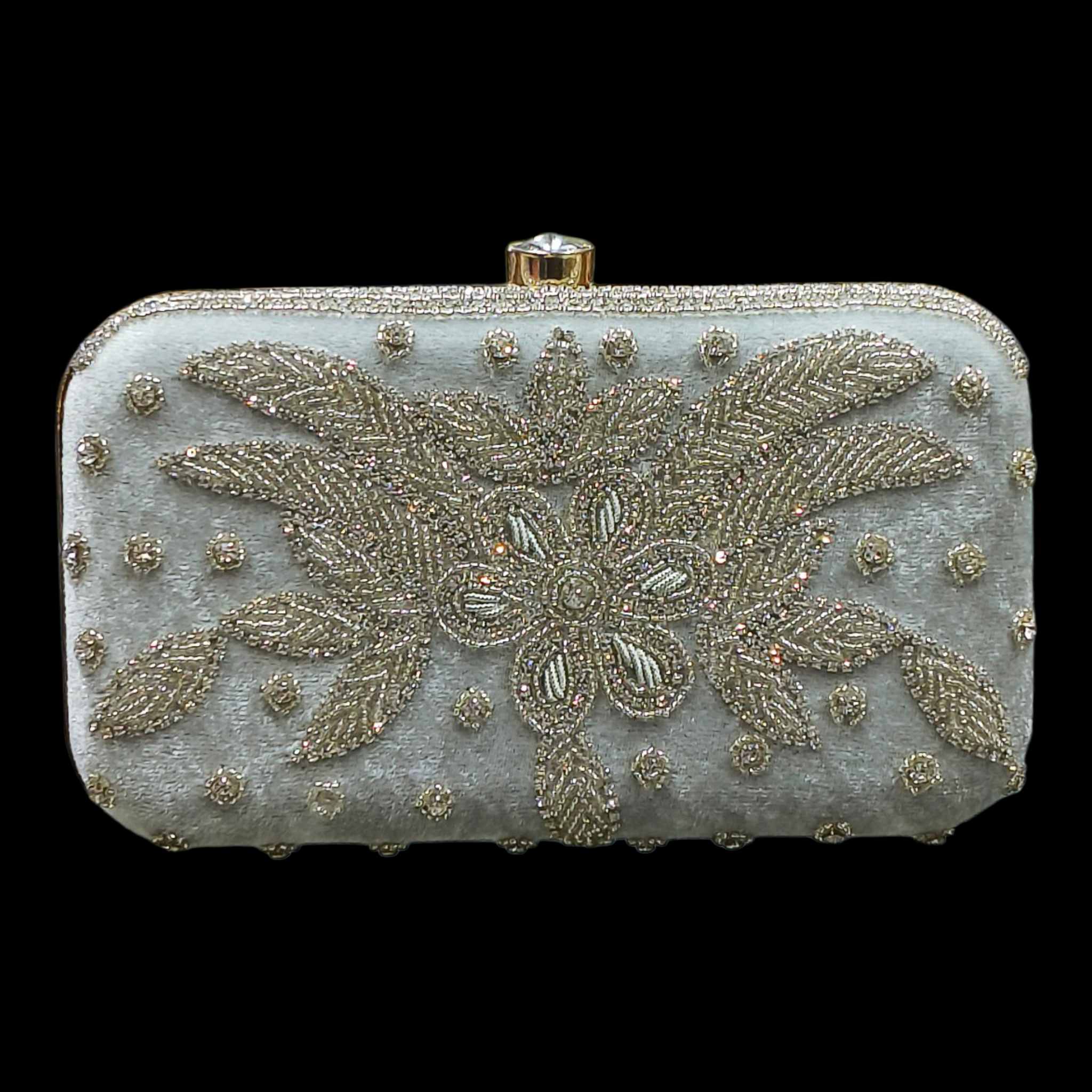 Velvet Beaded Party Clutch With Pearl & Stone Embellishments