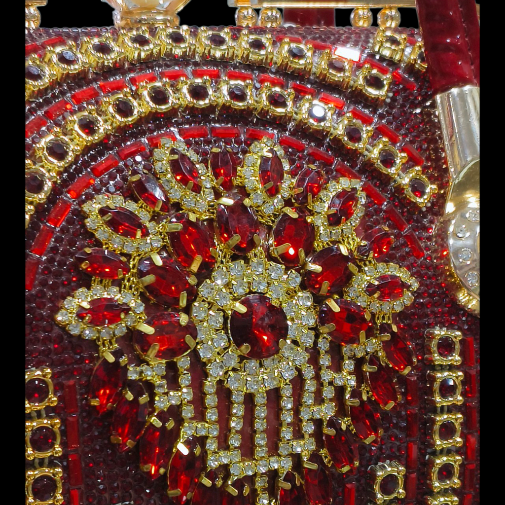 Red Bridal Clutch with Stone & Crown Design for Women