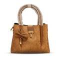 Elegant Copper Textured PU Leather Handbag for Women with Bow Charm & Zip Closure