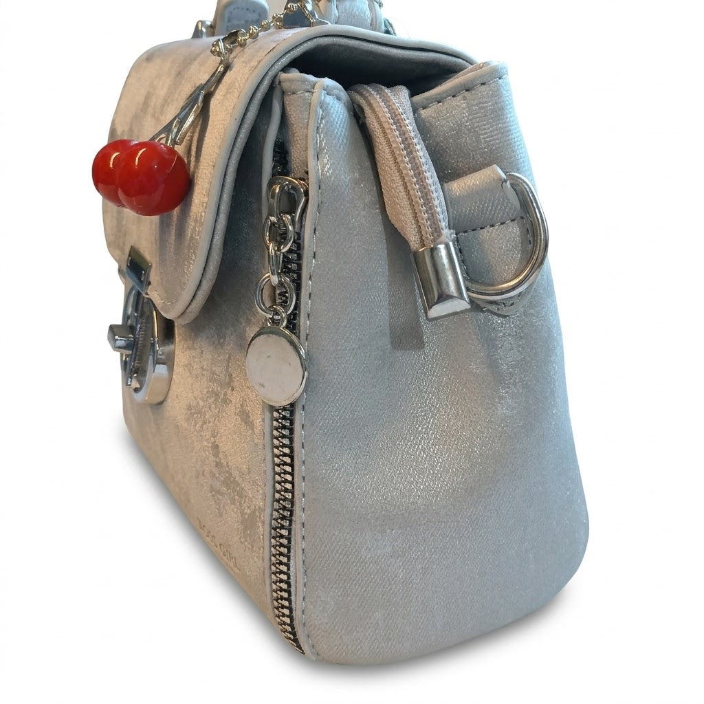 Crossbody PU Leather Flap Handbag for Women – Silver