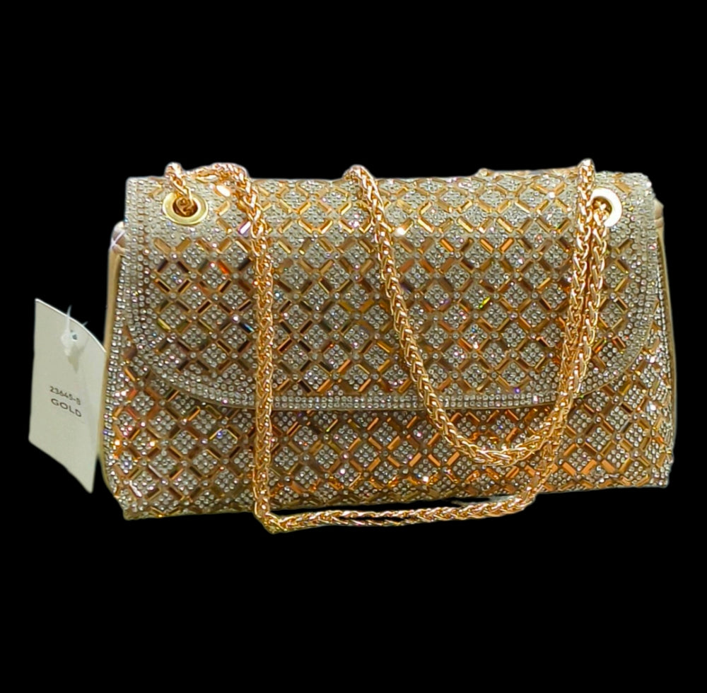 Diamond Pattern Party Clutch With Chain Strap