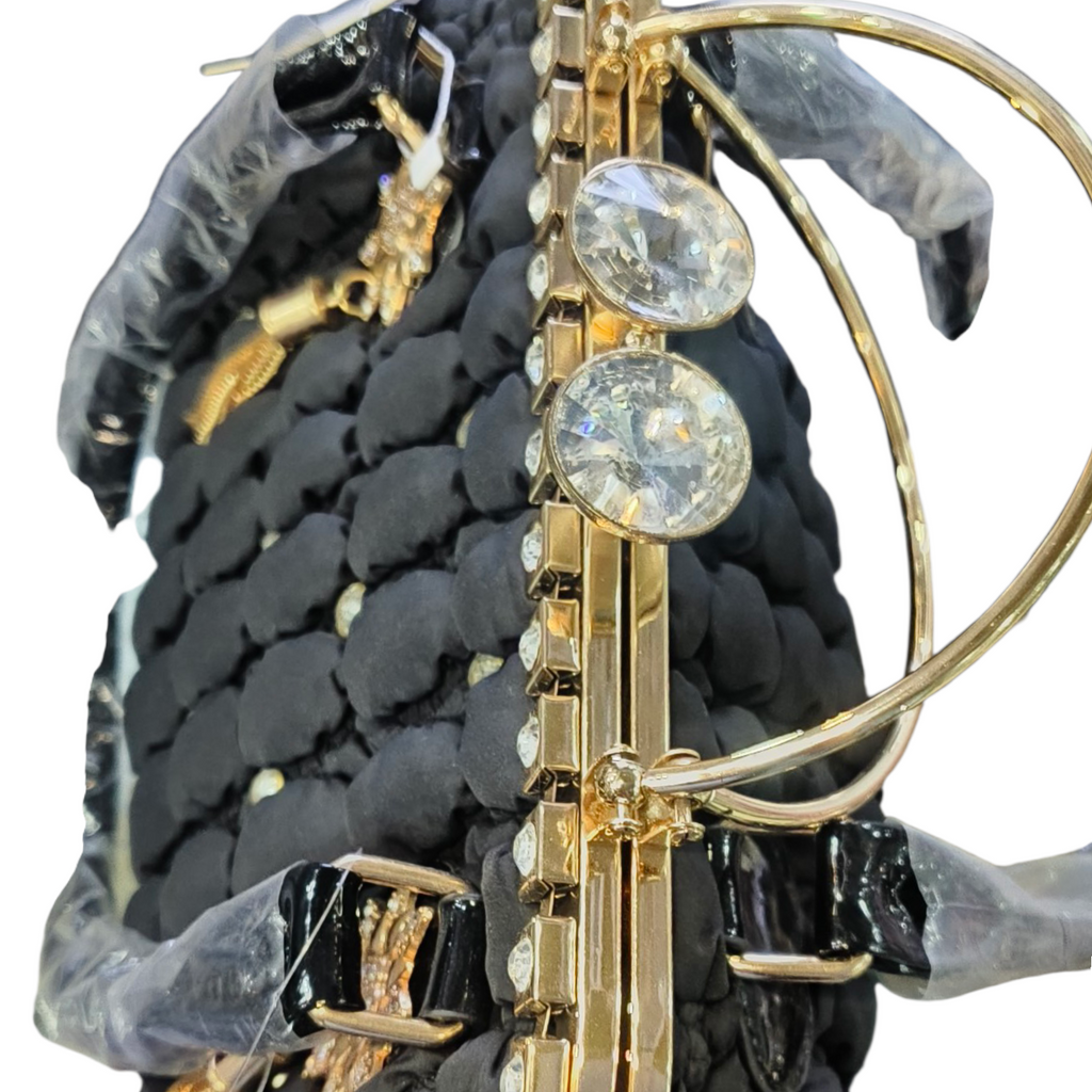 Black Bridal Handbag with Rhinestone Detail for Women