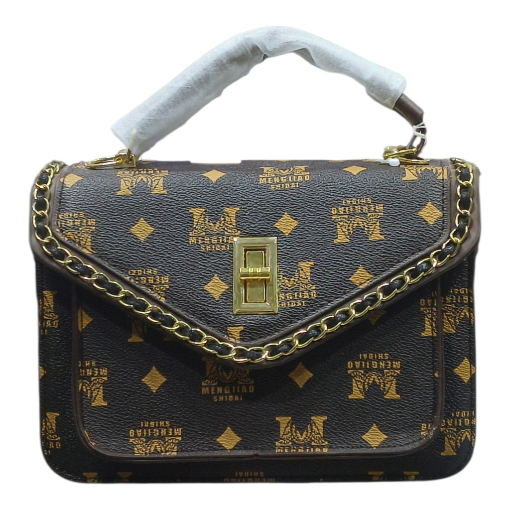 Monogram Print Sling Bag With Gold Clasp Detailing