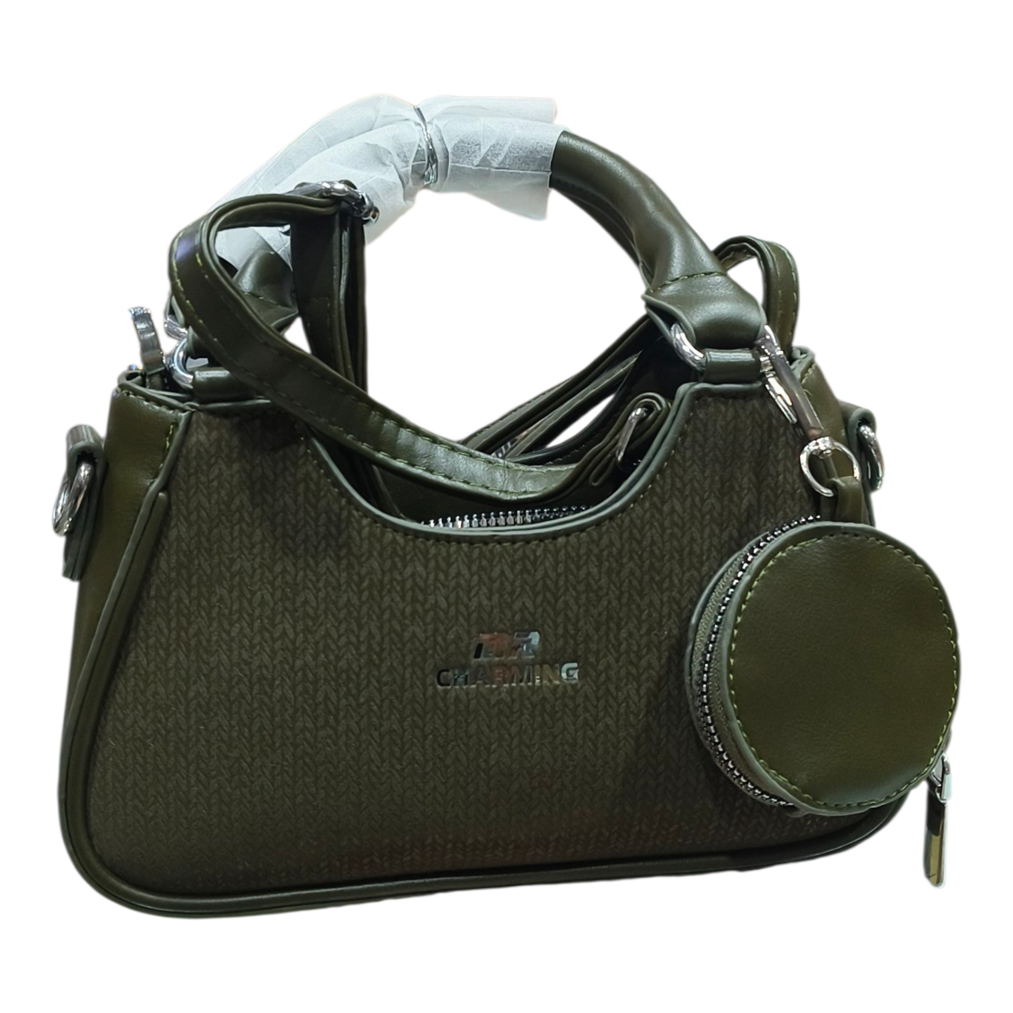 MR CHARMING Textured Monogram Sling Bag With Coin Pouch & Pearl Wristlet