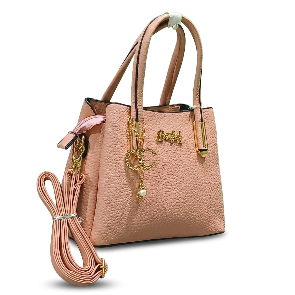 Dusty Blush PU Leather Tote Bag for Women with Strap & Charm