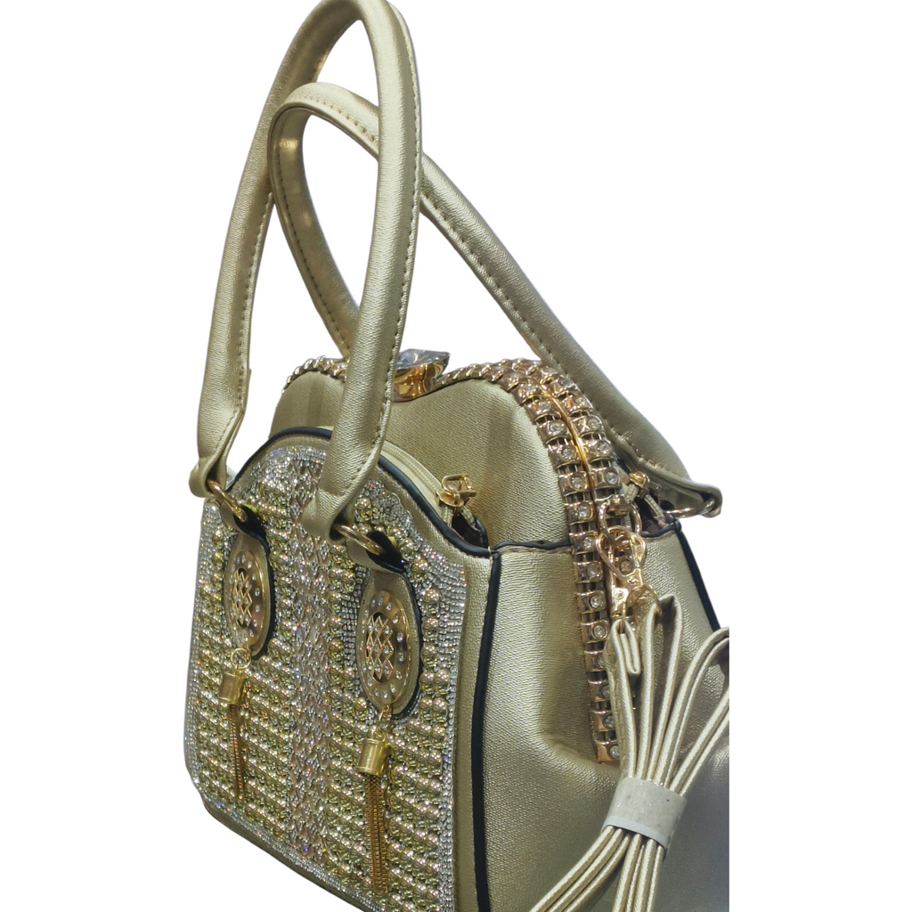 Beige Bridal Handbag with Rhinestone Design for Women