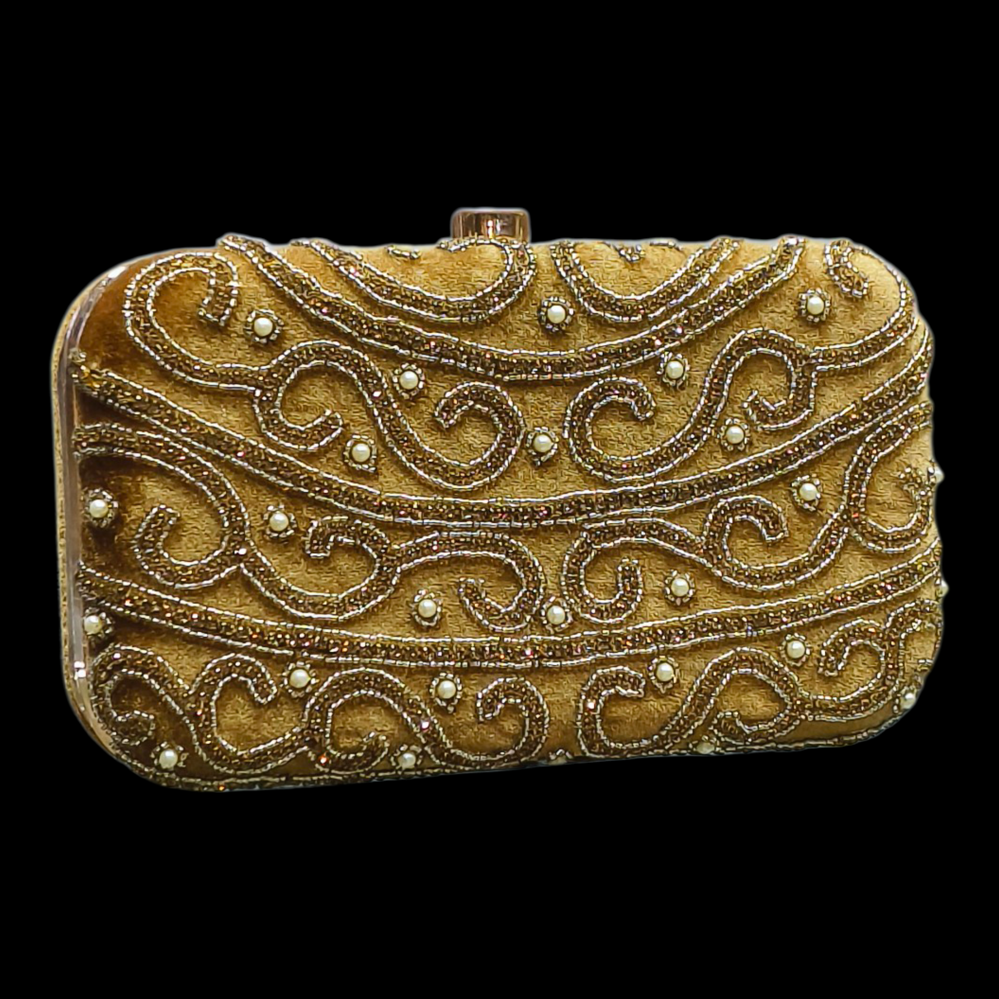 Velvet Beaded Party Clutch With Pearl & Stone Embellishments
