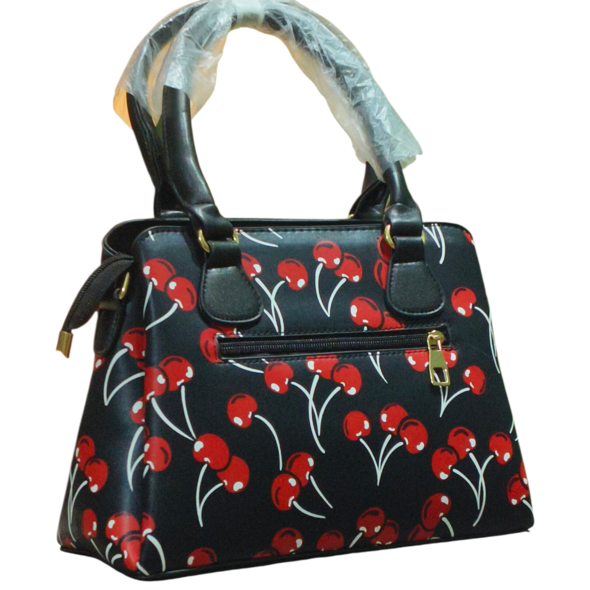 Black Cherry Print Stylish Satchel Handbag for Women