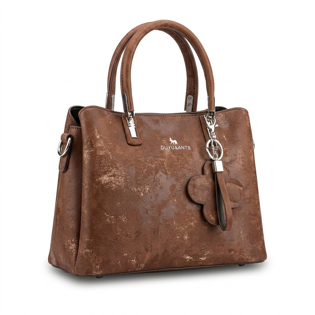 PU Leather Handbag with Strap & Charm