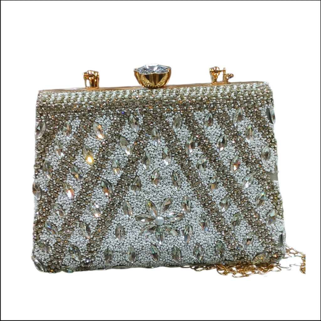 Pearl Crystal Embellished Party Clutch
