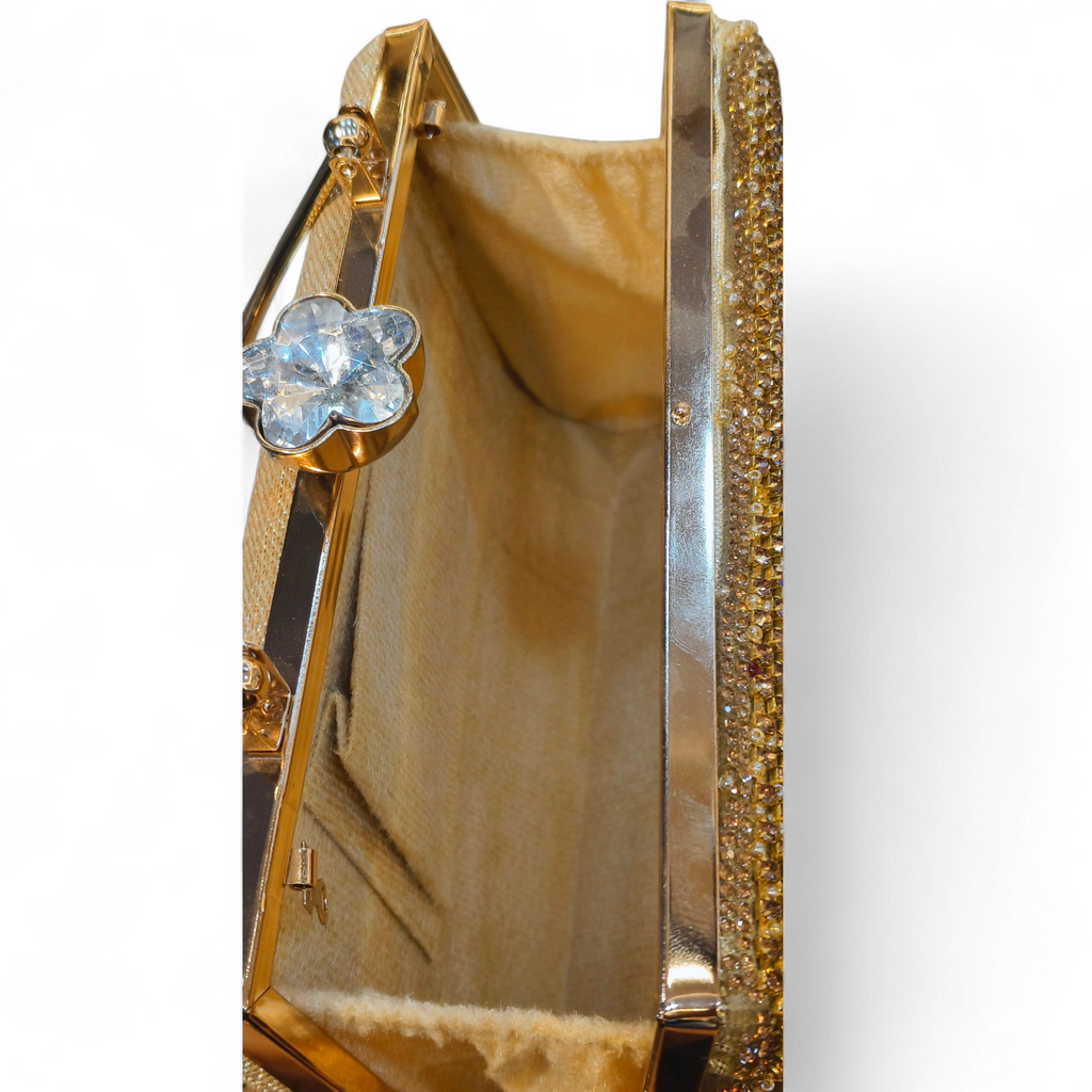 Golden Party Clutch with Crystal & Bead Work for Women