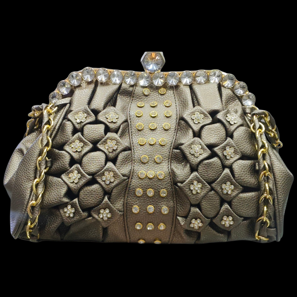 Black Bridal Handbag with Rhinestone Detail for Women