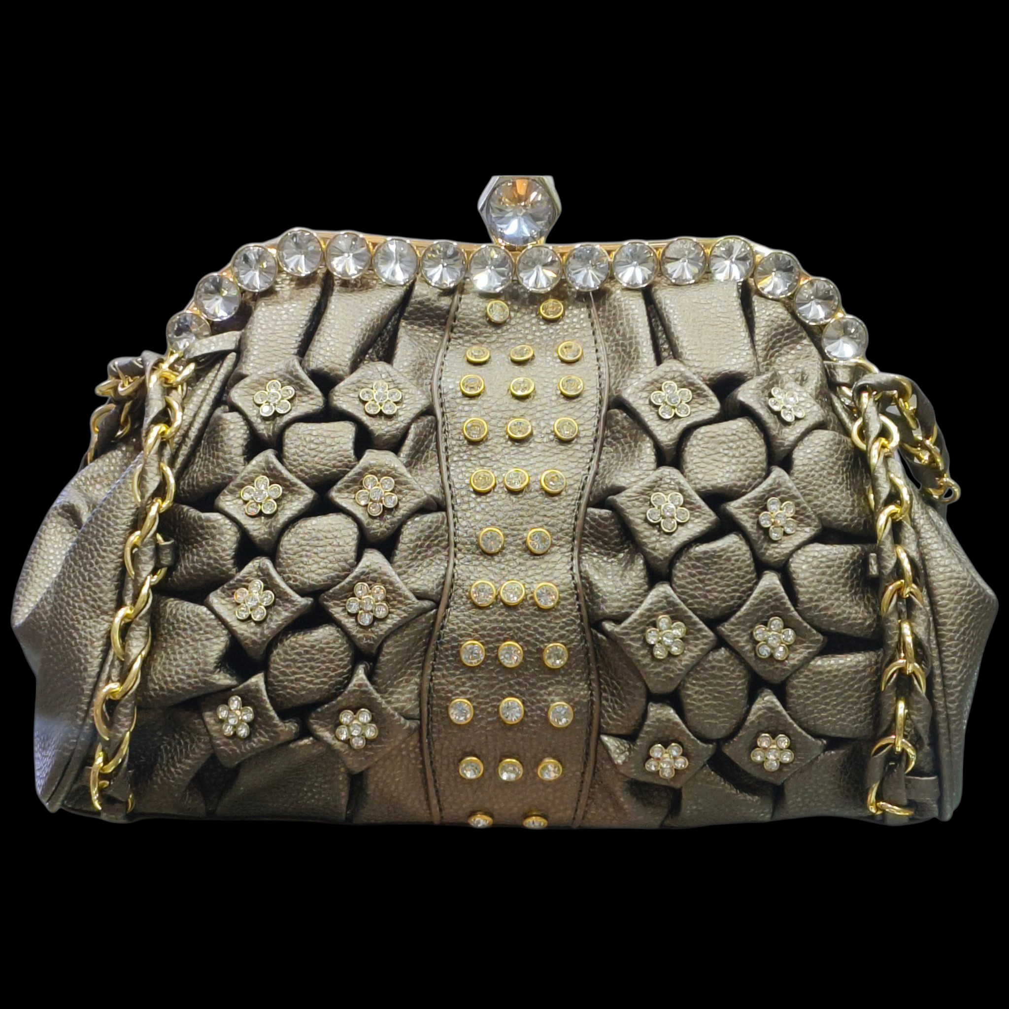Black Bridal Handbag with Rhinestone Detail for Women