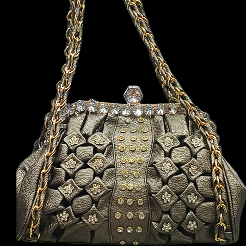 Black Bridal Handbag with Rhinestone Detail for Women