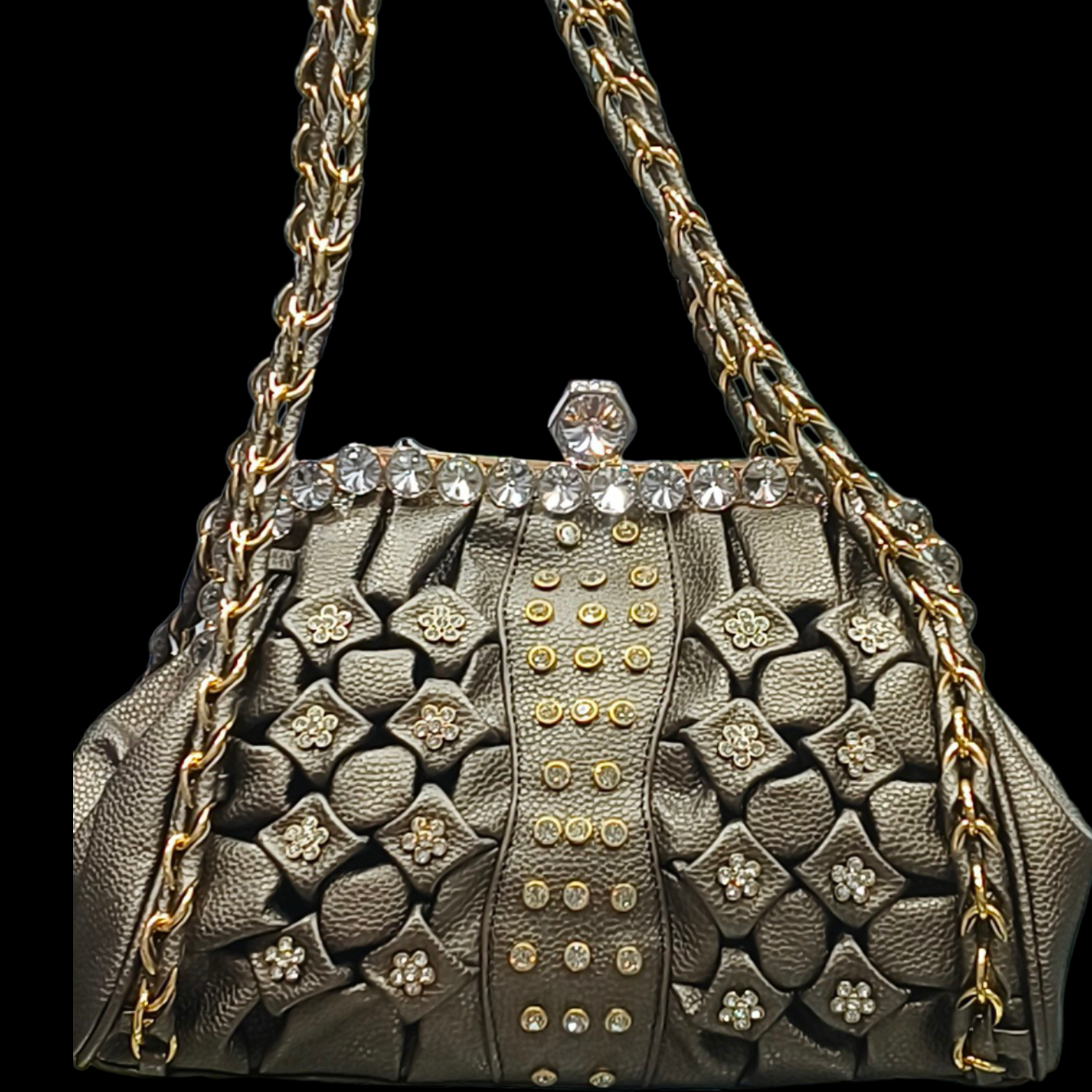 Black Bridal Handbag with Rhinestone Detail for Women