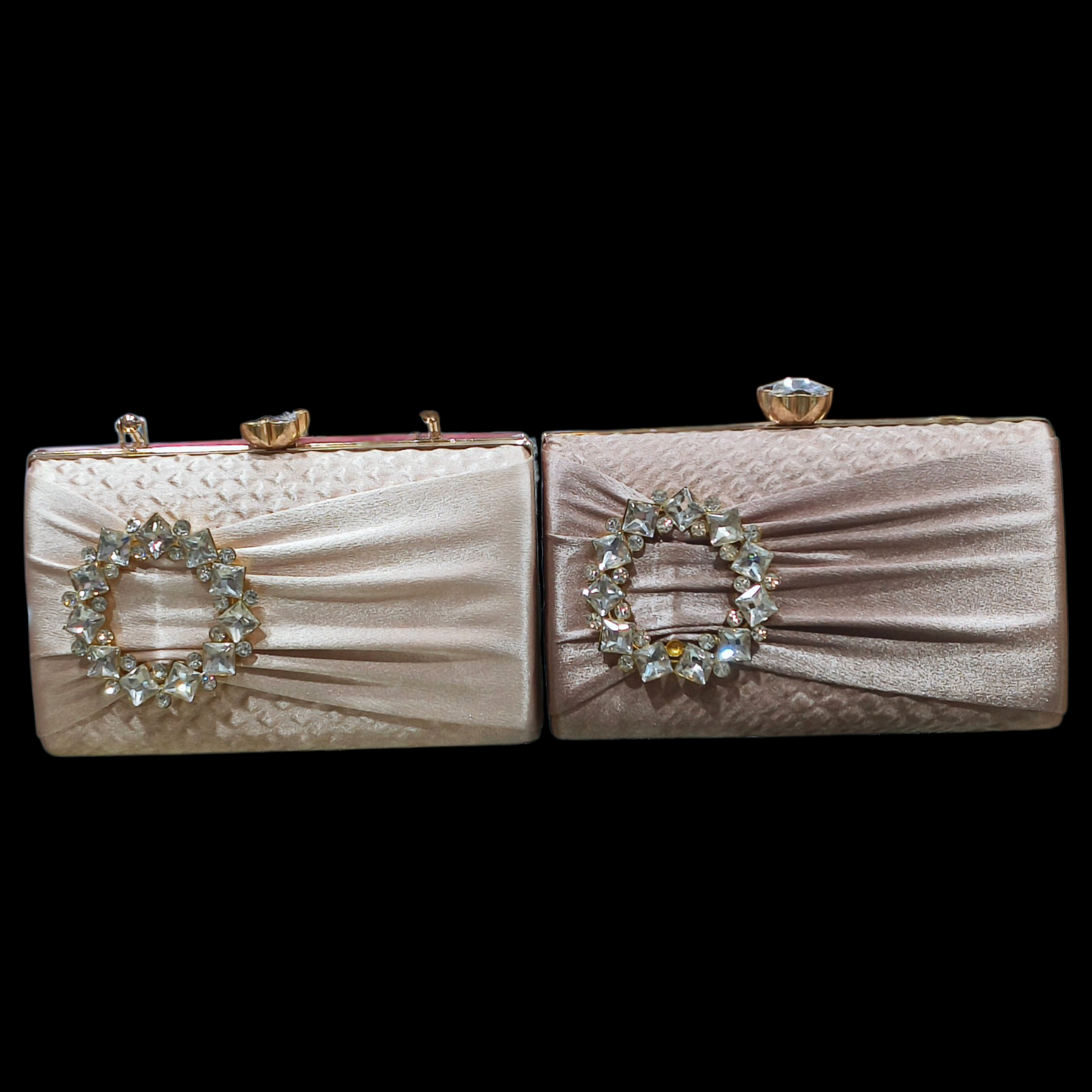 Champagne Satin Evening Clutch With Gemstone Clasp