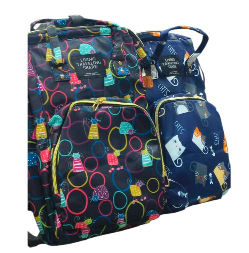 Cute Cartoon Cat Print Travel Backpack