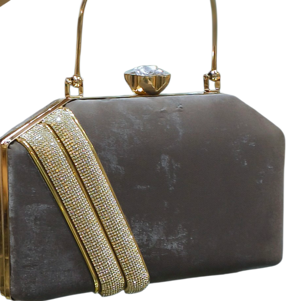 Velvet Evening Clutch With Rhinestone Handle Strap