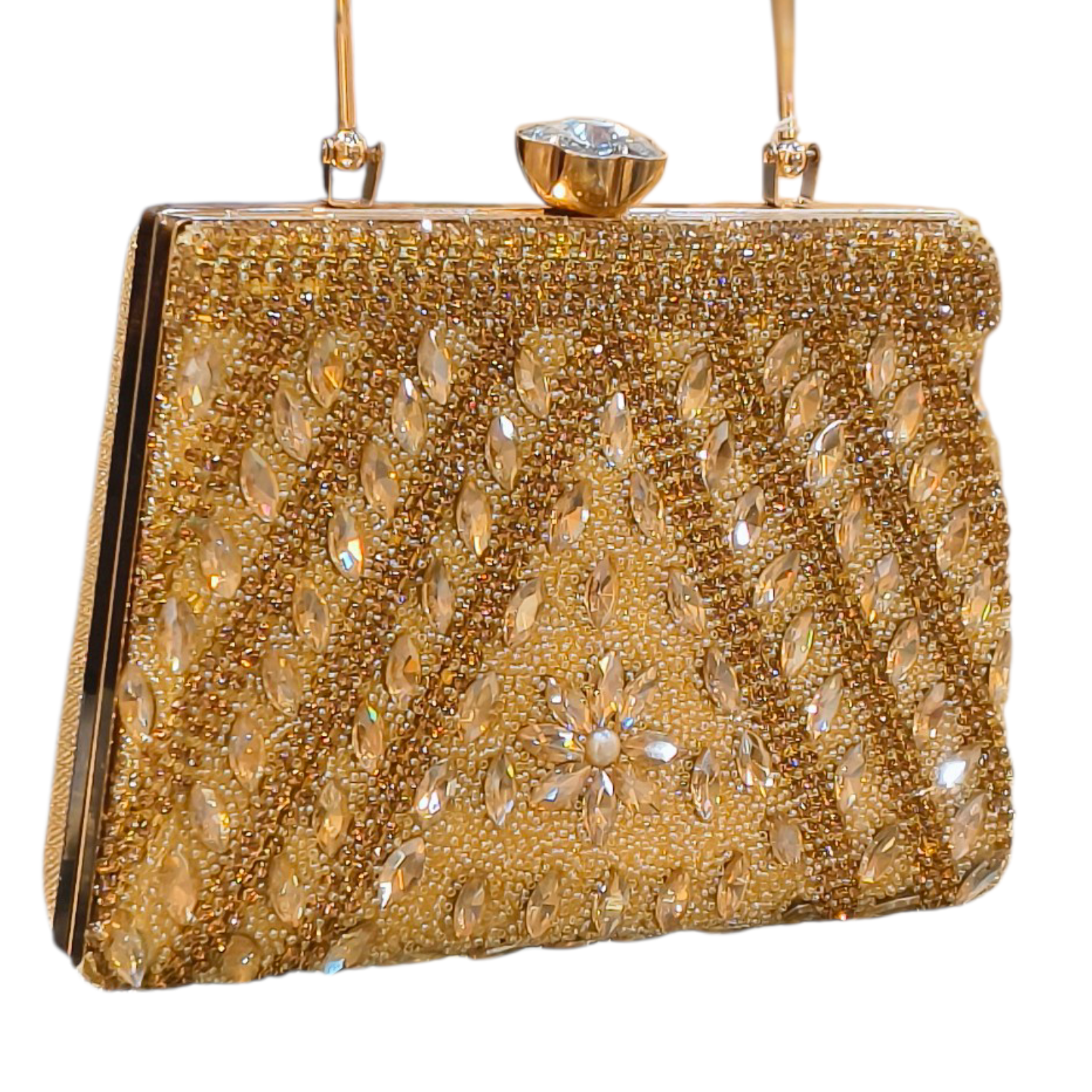 Golden Party Clutch with Crystal & Bead Work for Women