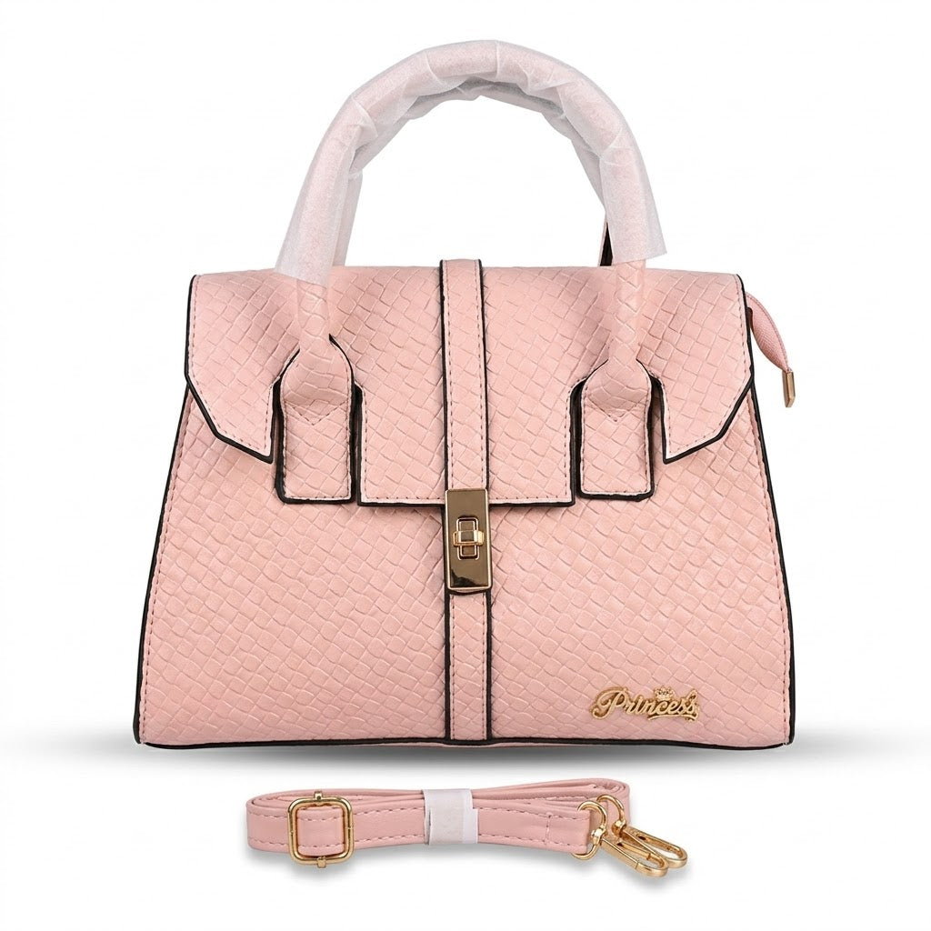 Quilted Peach Pink Handbag for Women with Gold Clasp & Flap Closure