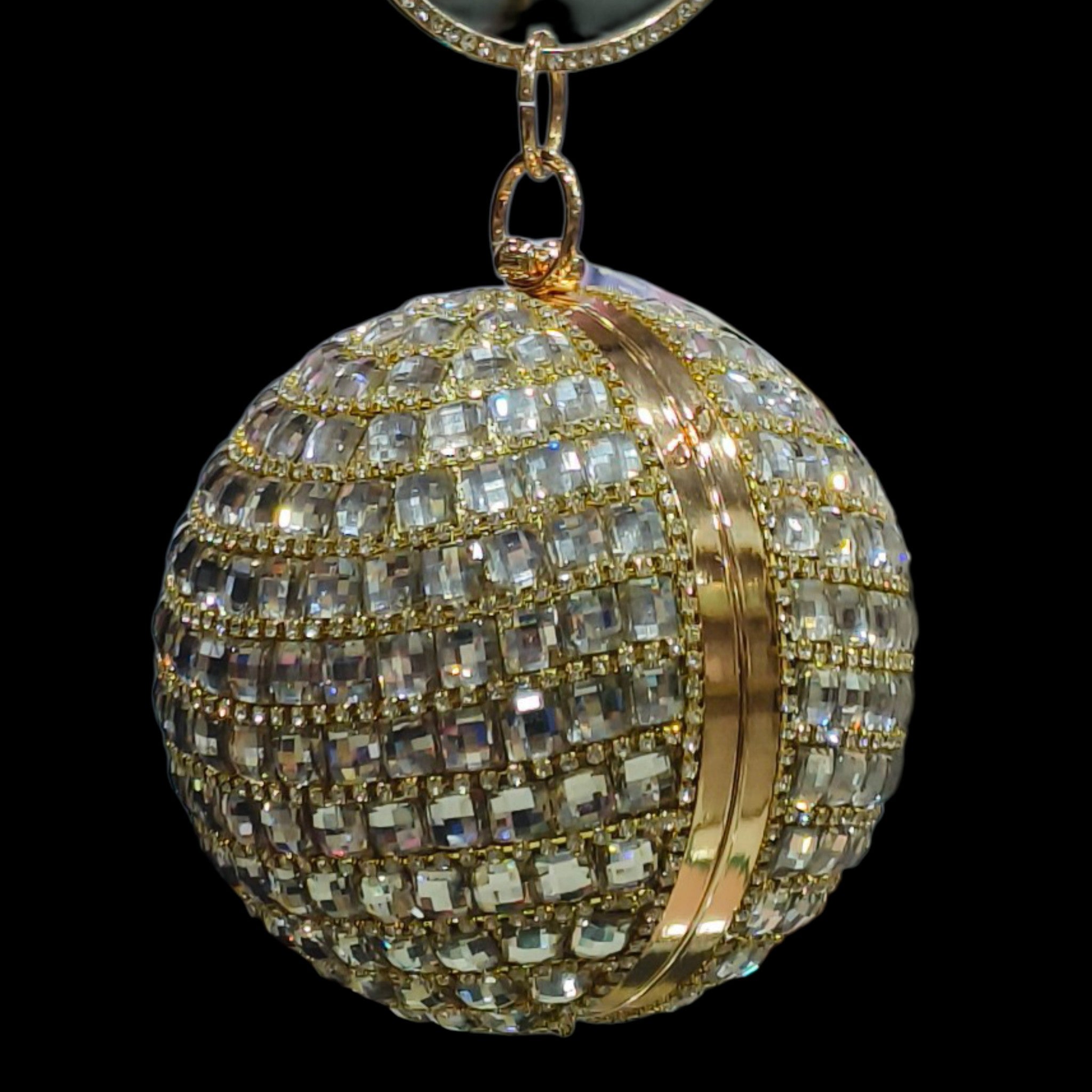 Crystal Embellished Bridal Sphere Clutch With Rhinestone Handle