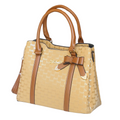 Beige-Gold Monogram Handbag with Bow Detail & Dual Strap for Women