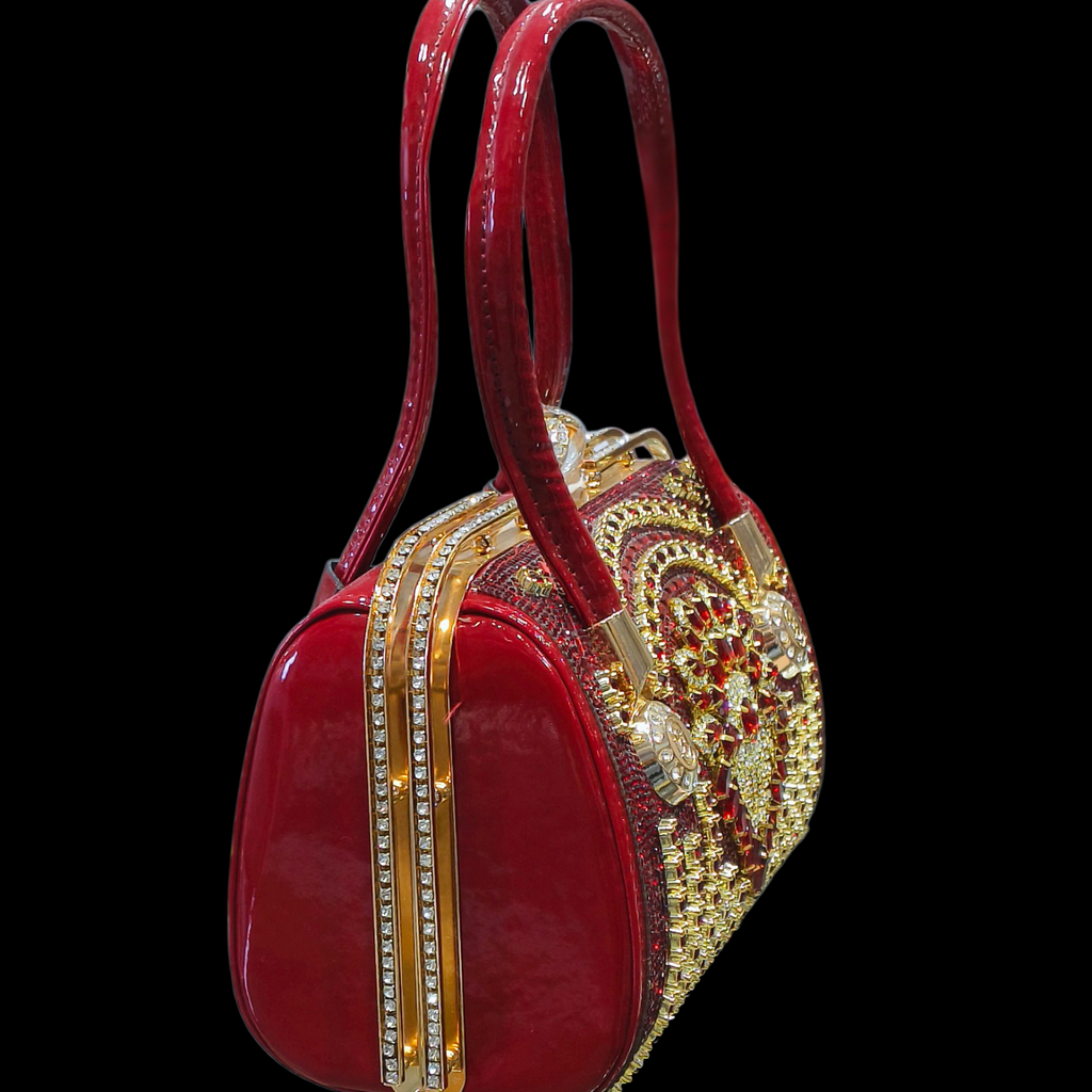Red Bridal Clutch with Stone & Crown Design for Women