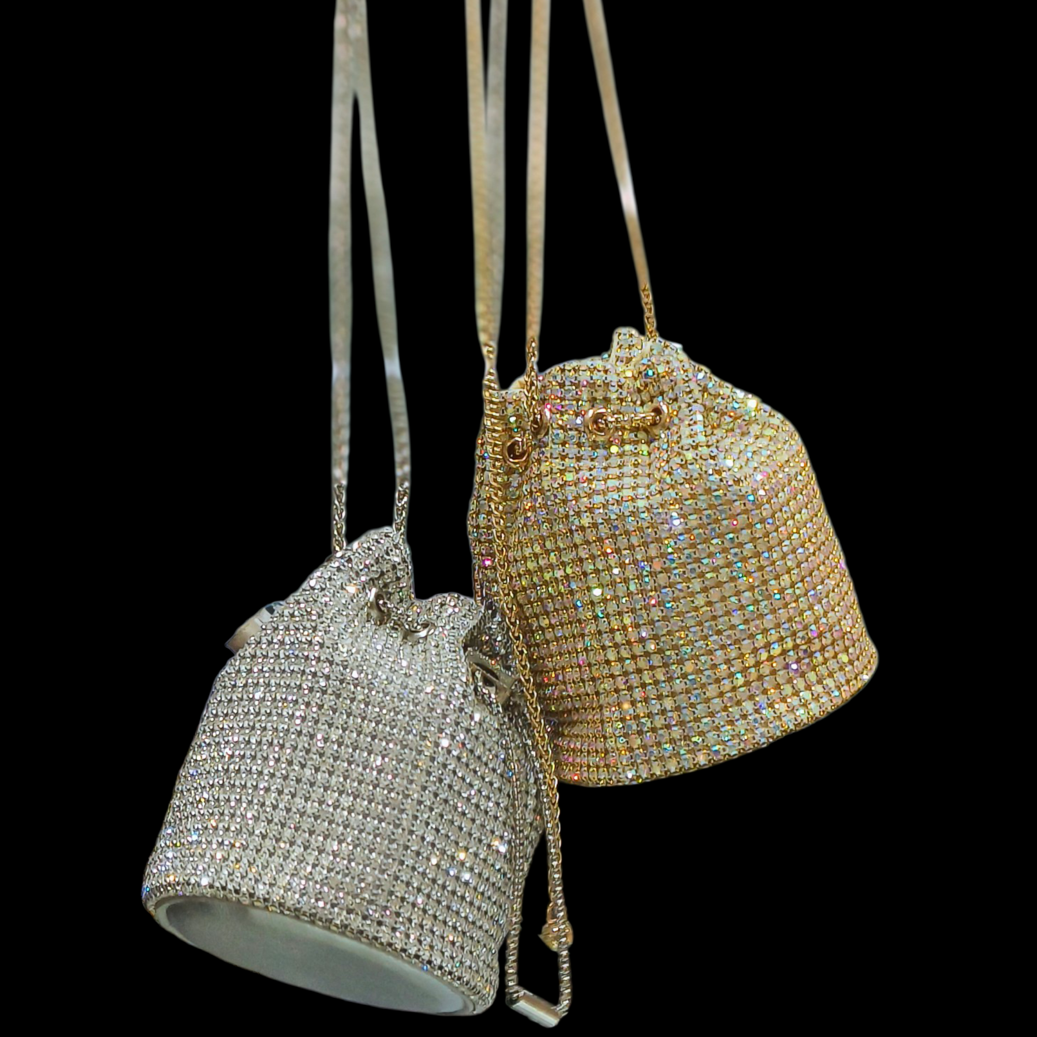 Silver Rhinestone Bridal Drawstring Sling Bag