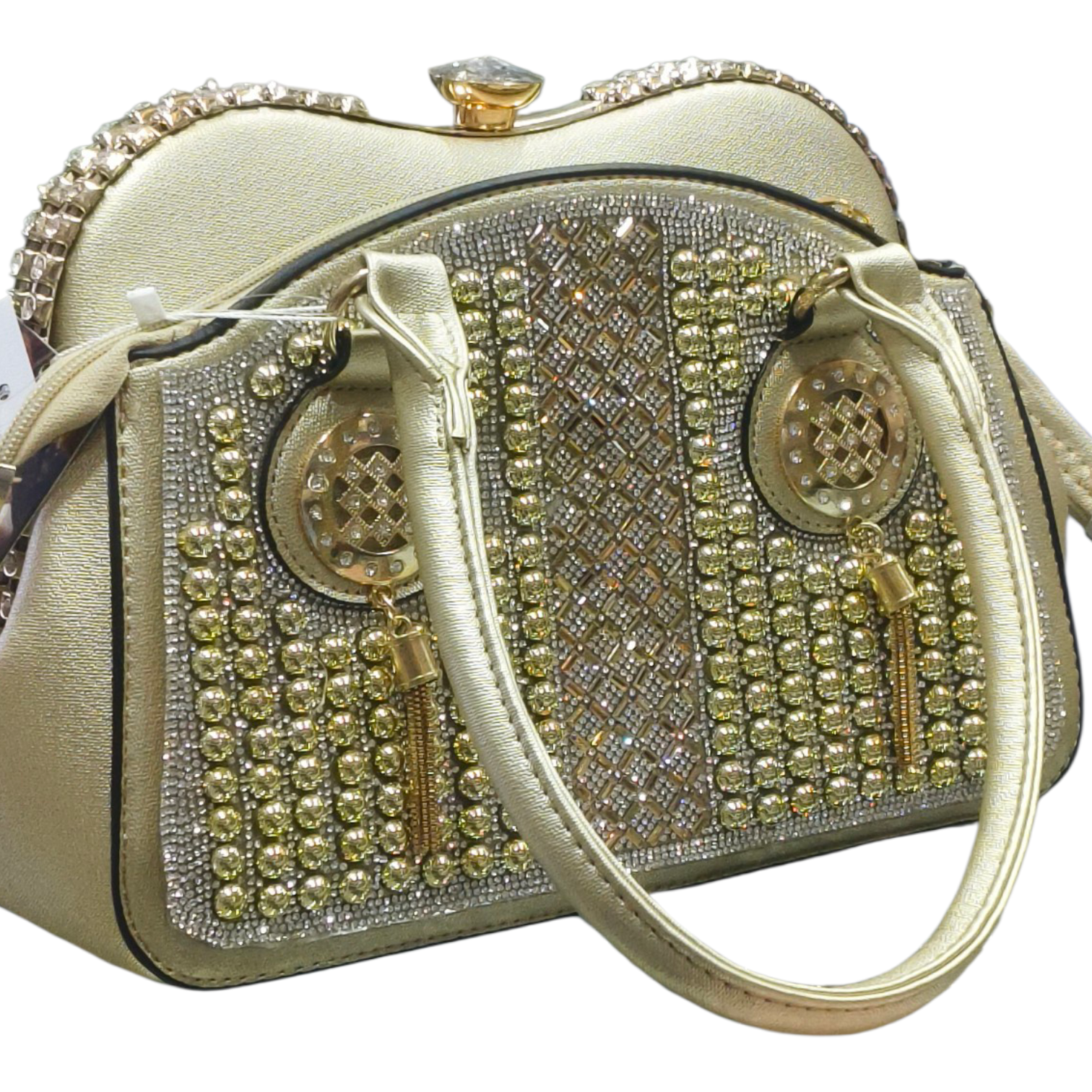 Beige Bridal Handbag with Rhinestone Design for Women
