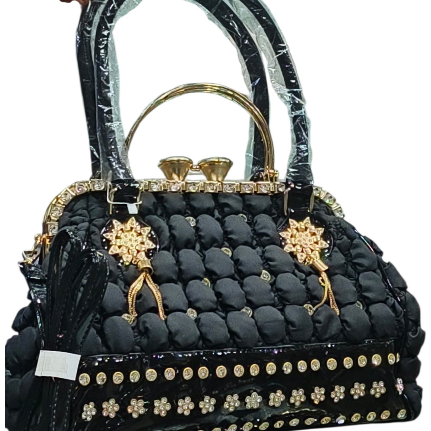 Black Bridal Handbag with Rhinestone Detail for Women
