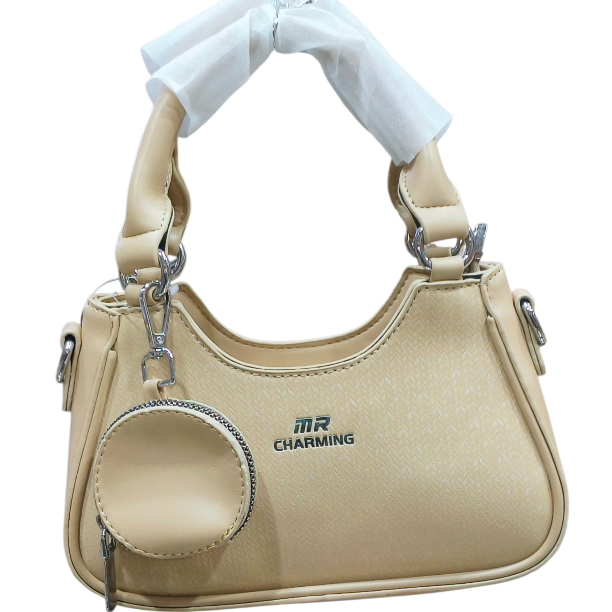 MR CHARMING Textured Monogram Sling Bag With Coin Pouch & Pearl Wristlet