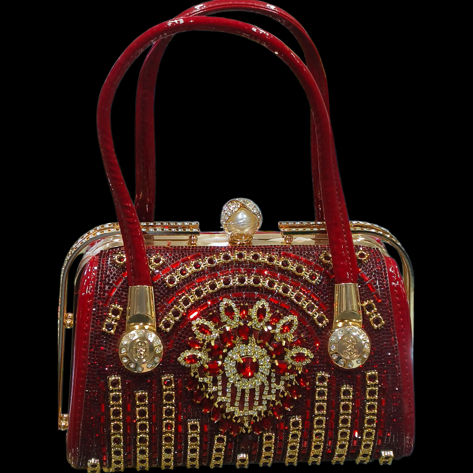 Red Bridal Clutch with Stone & Crown Design for Women