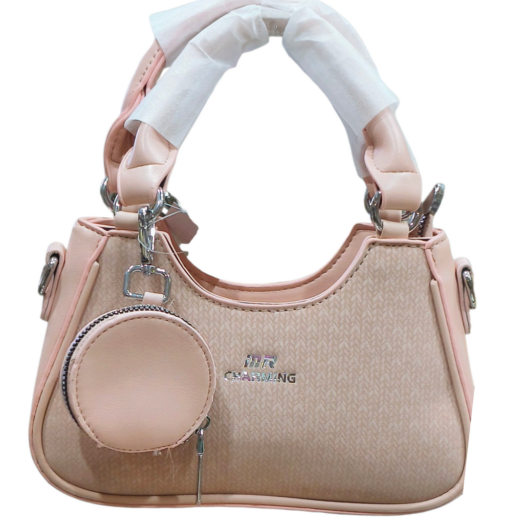 MR CHARMING Textured Monogram Sling Bag With Coin Pouch & Pearl Wristlet