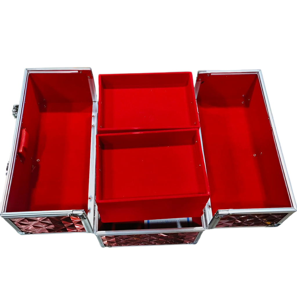 Red Velvet Makeup Vanity Box with Storage Compartments