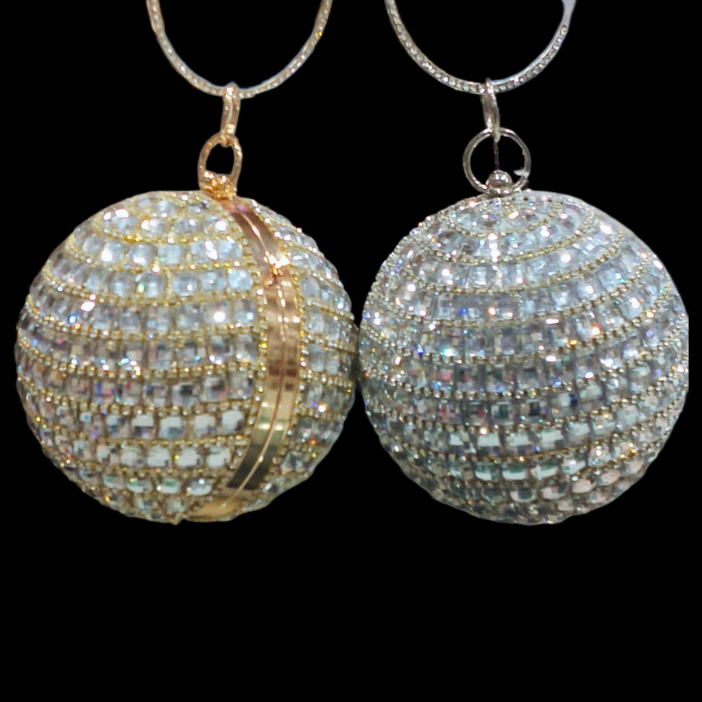 Crystal Embellished Bridal Sphere Clutch With Rhinestone Handle