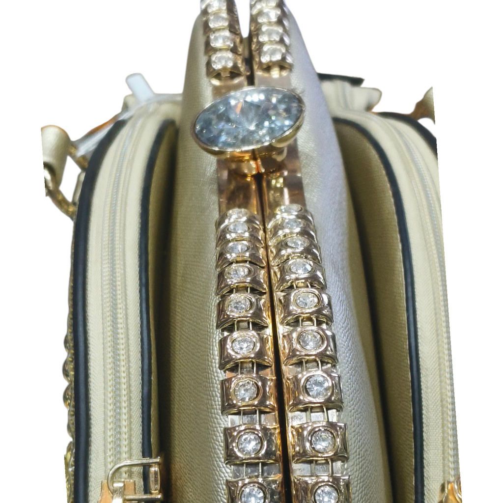 Beige Bridal Handbag with Rhinestone Design for Women