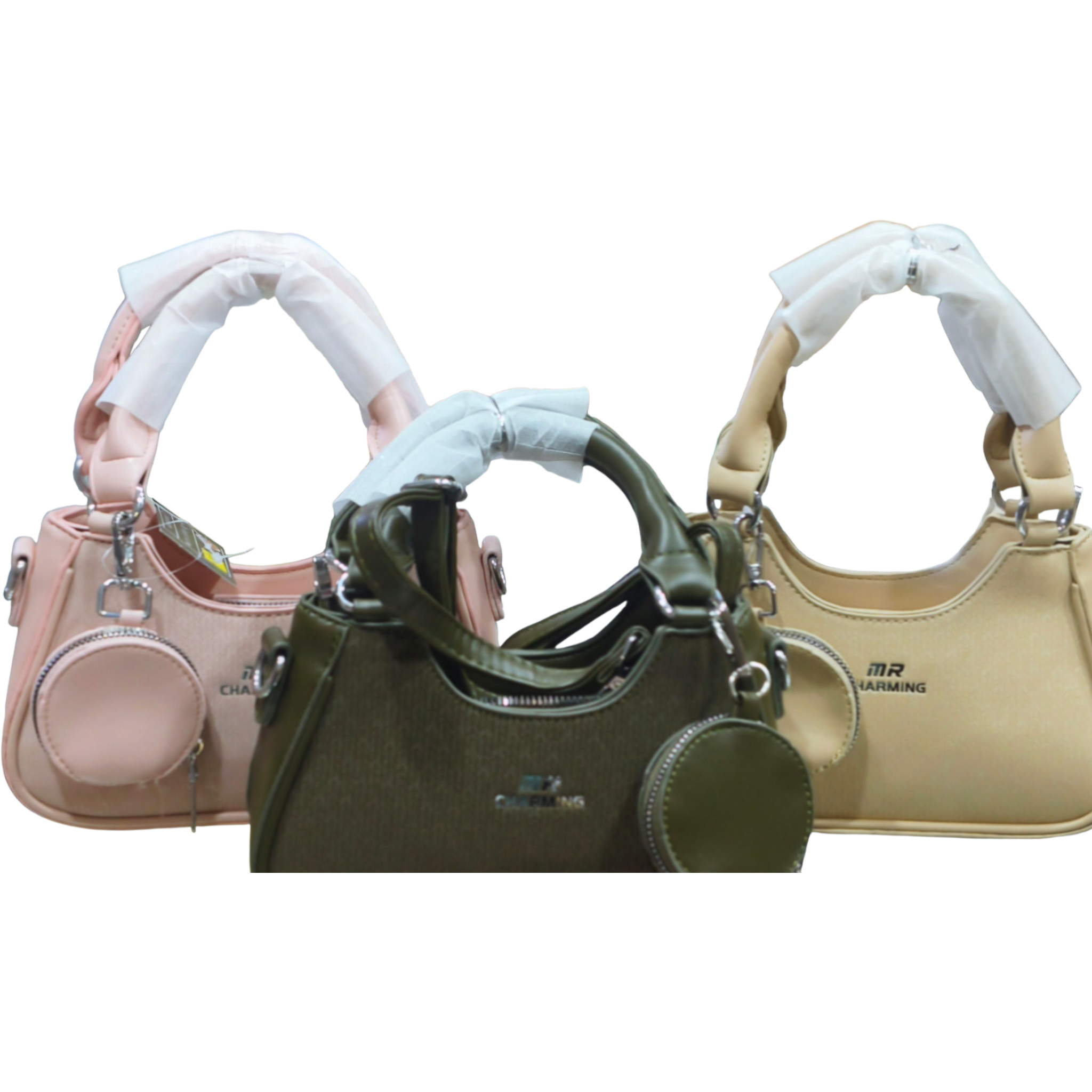 MR CHARMING Textured Monogram Sling Bag With Coin Pouch & Pearl Wristlet