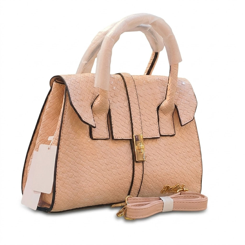 Quilted Peach Pink Handbag for Women with Gold Clasp & Flap Closure